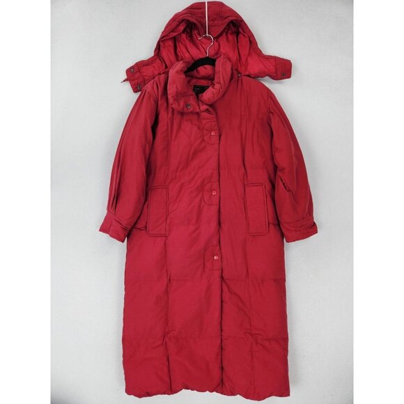 Eddie Bauer Coat Women XS Petite Red Vintage Goose Down Long Parka Hooded Winter - Picture 1 of 16